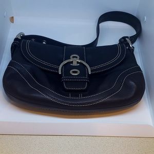 EUC Coach black leather purse w/ white stitching